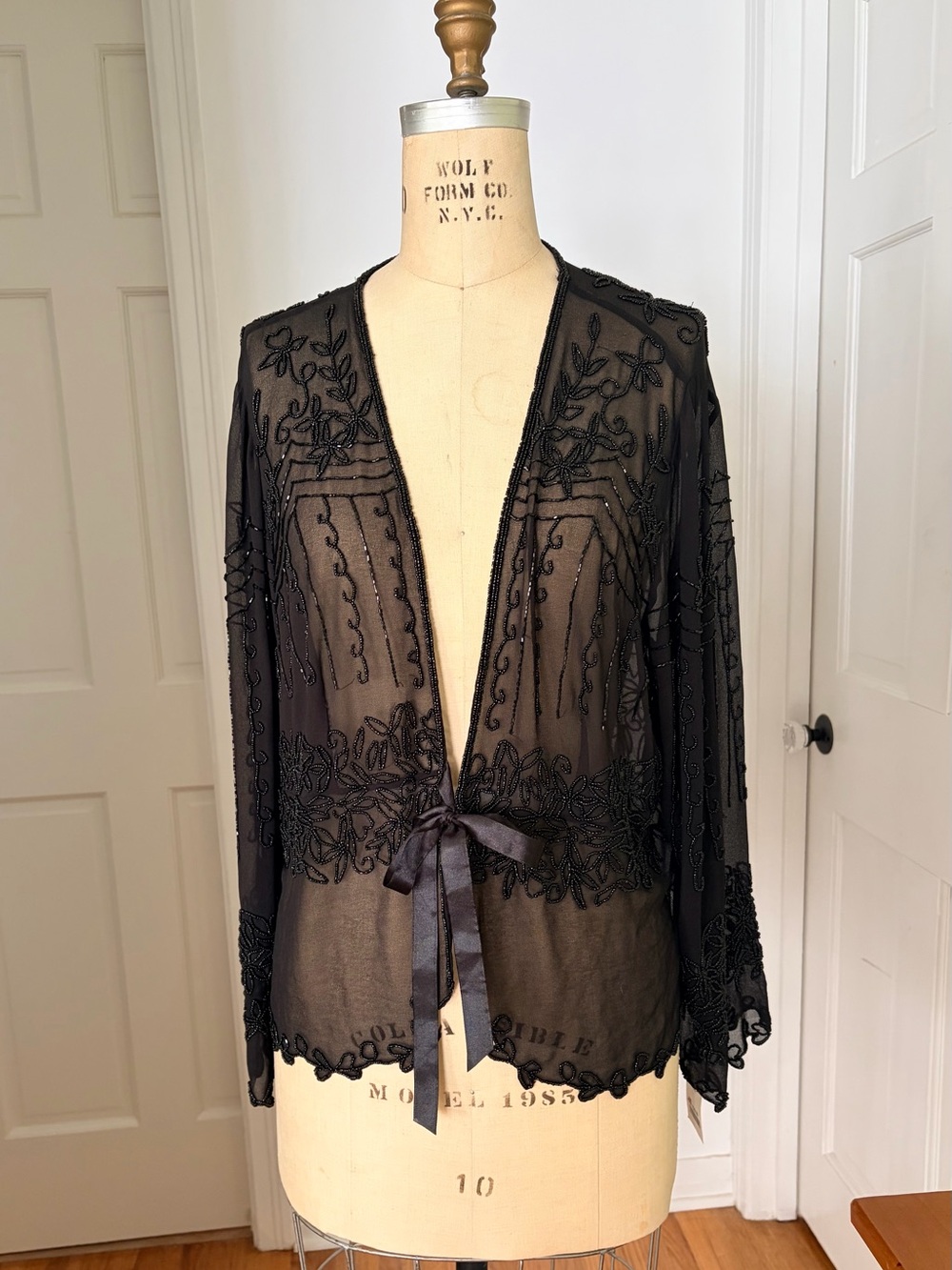 Black Beaded Top 1X Sheer Center Front Bow Closure JMD designs New York NWT